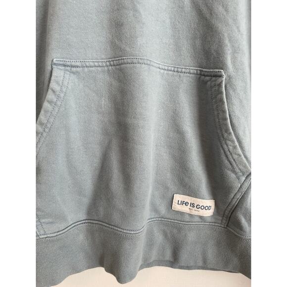 Life Is Good Sweatshirt Unisex Medium Blue Pullover Hoodie Pocket Outdoors - Picture 4 of 9